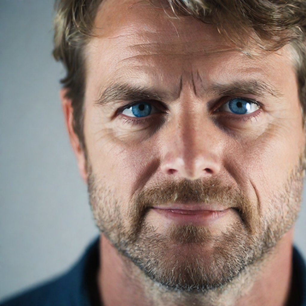 front shot, photo of 42 yo Caucasian man with blue eyes blonde  looks at viewer, cinematic shot