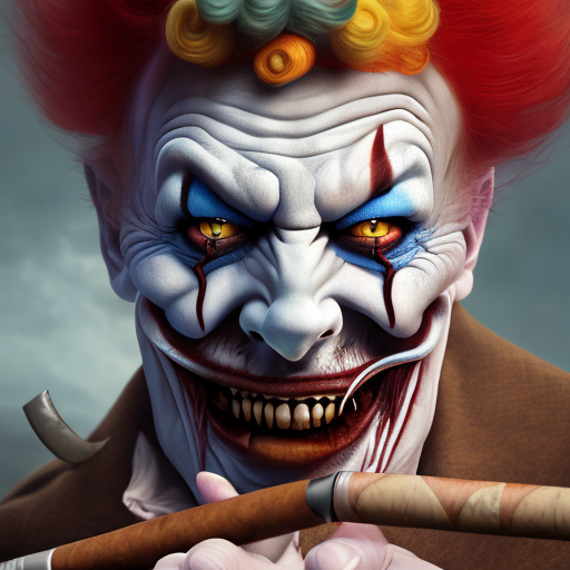 Openjourney Prompt An Evil Scary Clown Holding A Cigar Prompthero