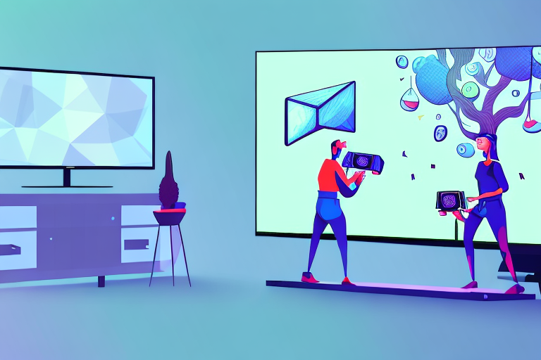 a person playing a video game in front of a TV, with a scale balancing pros and cons on either side, hand-drawn abstract illustration for a company blog, in style of corporate memphis, faded colors, white background, professional, minimalist, clean lines