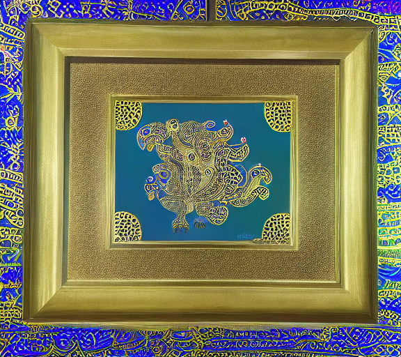 Tanjori style painting with 24k gold of sacred peacock by Yayoi Kusama
