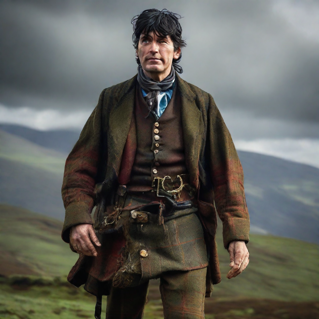 a scottish man with black hair, realistic, HD color photograph
