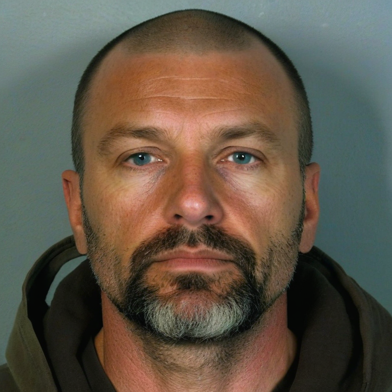 front shot, mugshot photo of a Caucasian man 40s  looks at viewer, cinematic shot