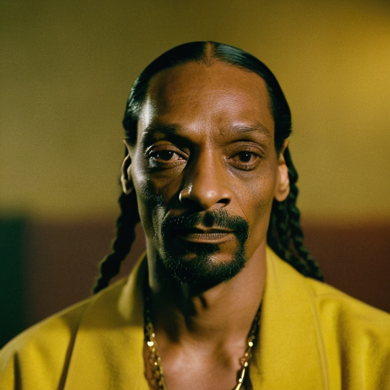 front shot, actor photo of a Snoop dog  looks at viewer, cinematic shot