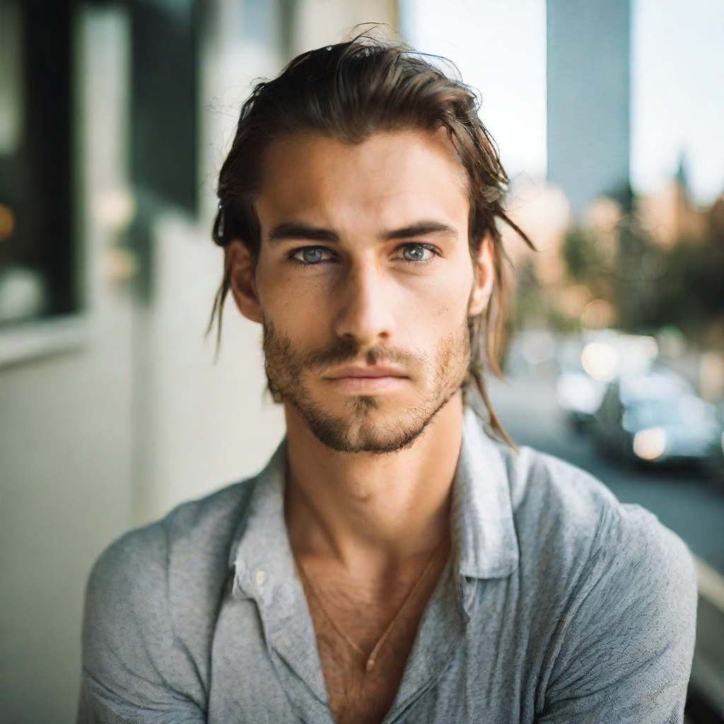 front shot, photo of long hair looks at viewer, cinematic shot