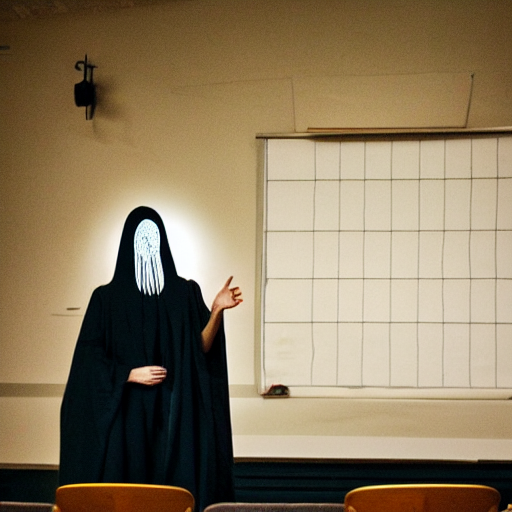 a ghost teaching literature in an old stone university lecture hall