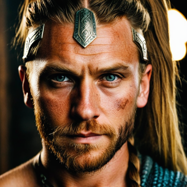 front shot, actor photo of a Viking  looks at viewer, cinematic shot