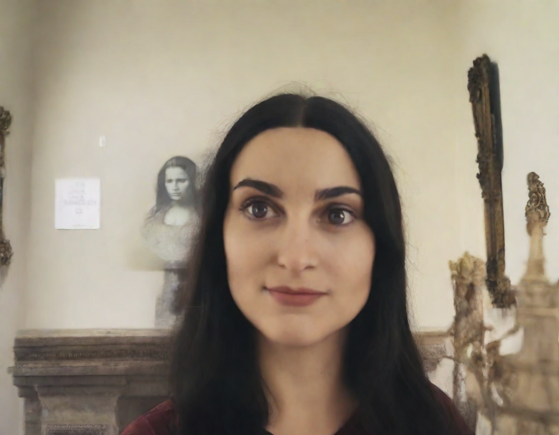 front shot, photo of mona lisa looks at viewer, cinematic shot