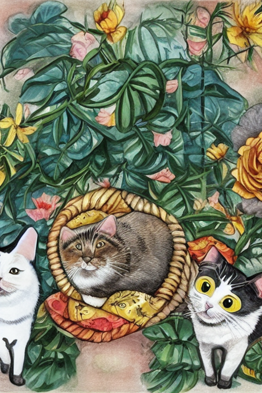 a fat cat and two fat dogs