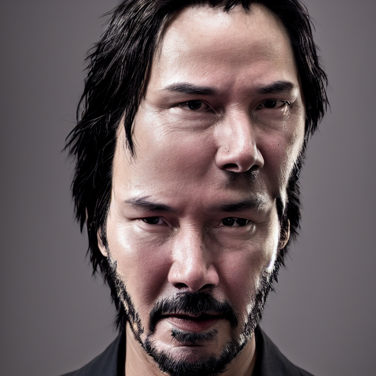 Keanu Reeves portrait photo of a asia old warrior chief tribal panther make up