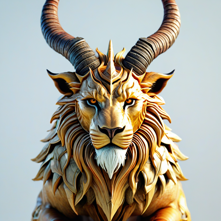 white background, front shot studio 3D render of manticor, cinematic shot