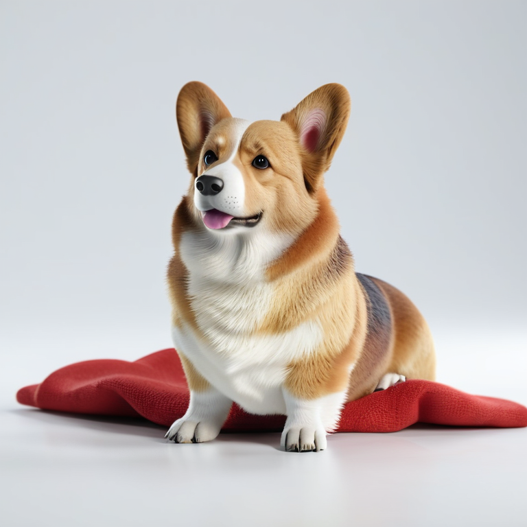white background, front shot studio 3D render of corgi, cinematic shot