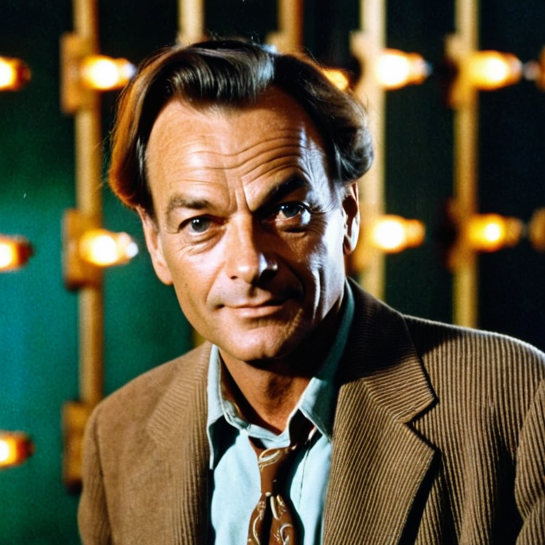 front shot, actor photo of a Richard Feynman younger  looks at viewer, cinematic shot