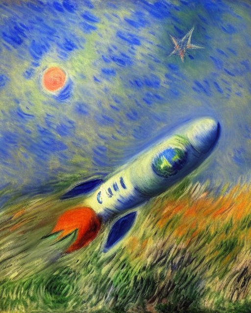 Planet and rocket by Monet