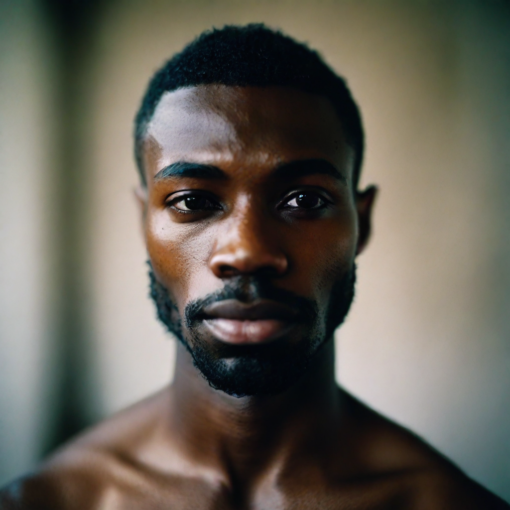 front shot, photo of LIght brown skin  looks at viewer, cinematic shot