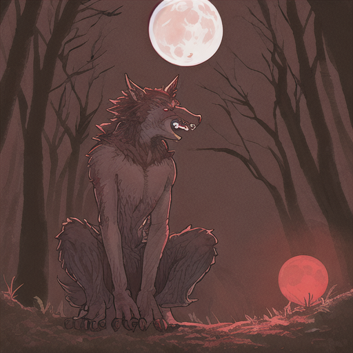 Anything prompt: a bloody werewolf in the woods, moon, - PromptHero