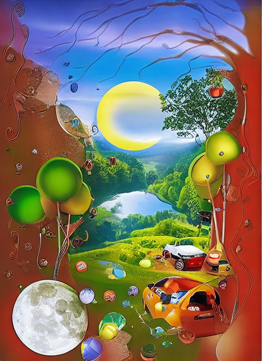 Wassertropfen, knorriger Baum, Mond, Huhn, Renault Twingo, Plattenspieler, Schnecken