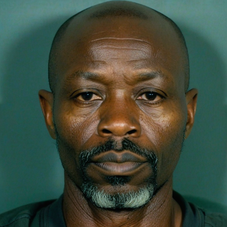 front shot, mugshot photo of a African man 50 yo  looks at viewer, cinematic shot