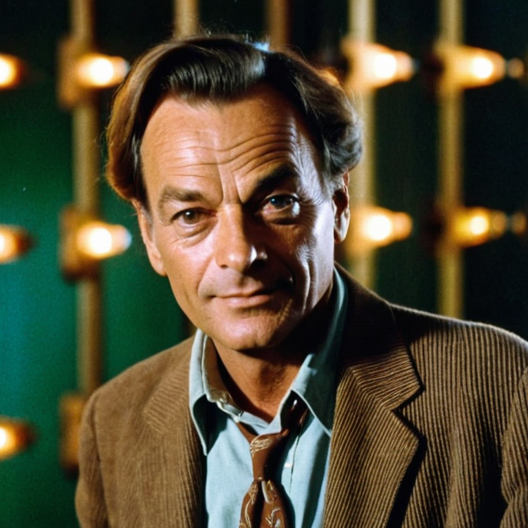 front shot, actor photo of a Richard Feynman younger  looks at viewer, cinematic shot