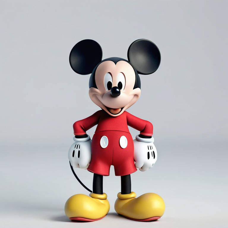 white background, front shot studio 3D render of mickey mouse, cinematic shot