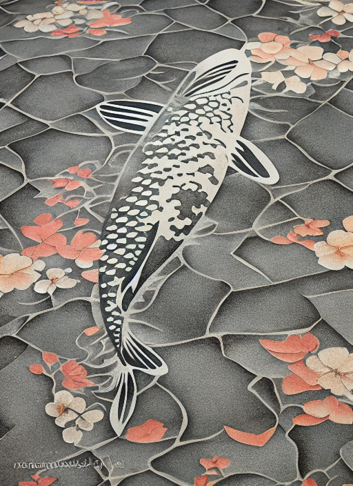 Stencil concrete with a Koi pattern