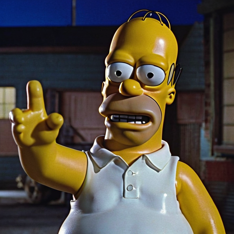 front shot, actor photo of a Homer Simpson  looks at viewer, cinematic shot