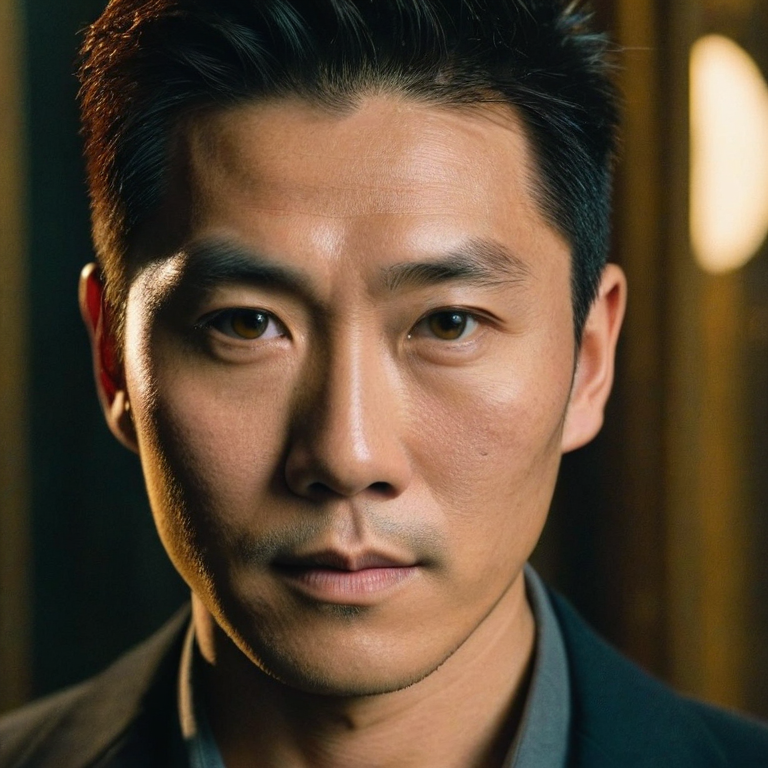 front shot, actor photo of a Asian  looks at viewer, cinematic shot