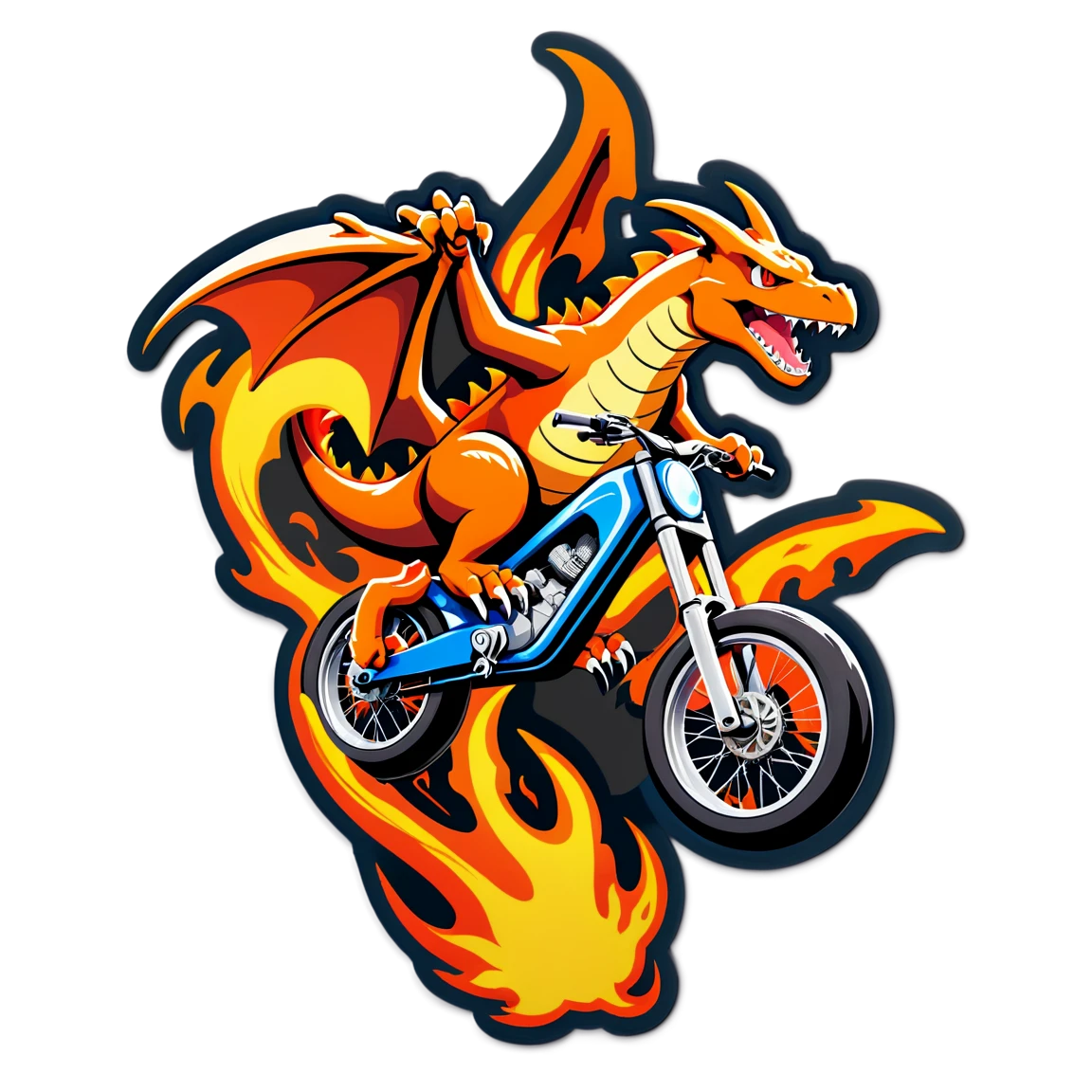 bike with flames, on a cliff charizard stickers