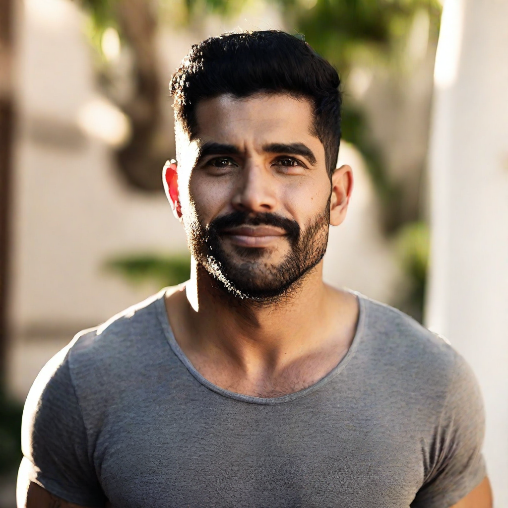 front shot, photo of 30 yo Hispanic male, no beard, clean shaven, no facial hair  looks at viewer, cinematic shot