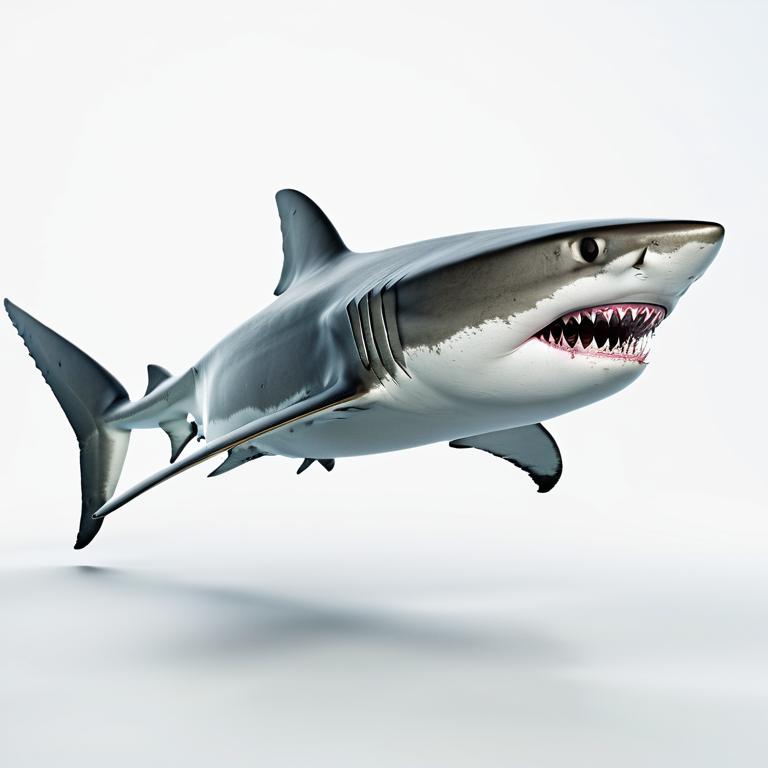 white background, front shot studio 3D render of SHARK, cinematic shot