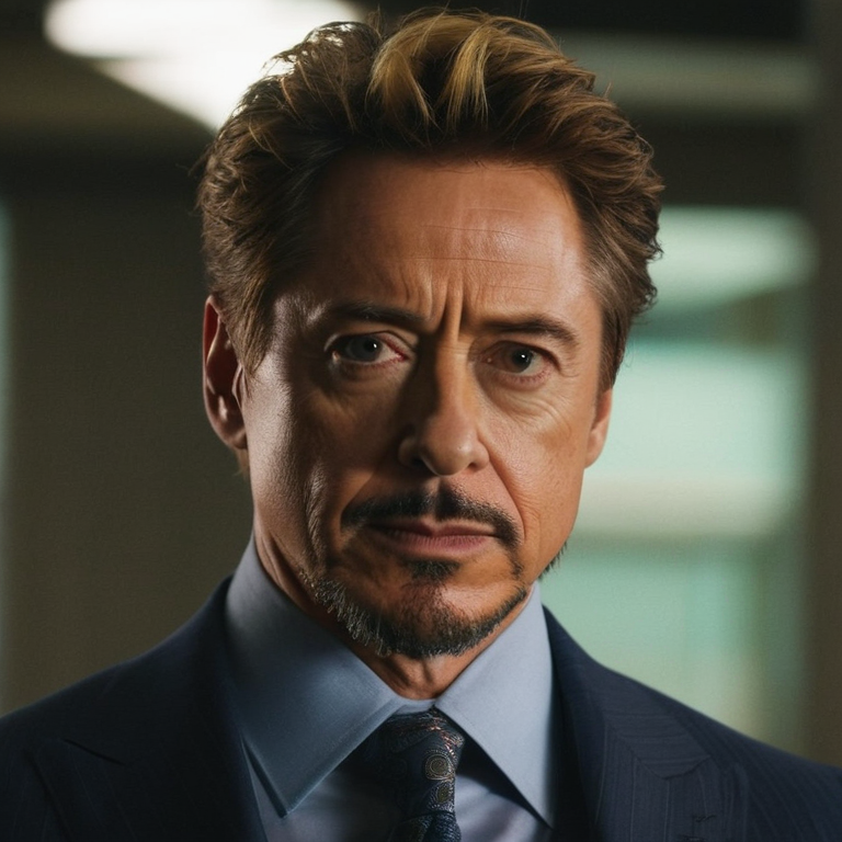 front shot, actor photo of a Blonde Tony stark  looks at viewer, cinematic shot