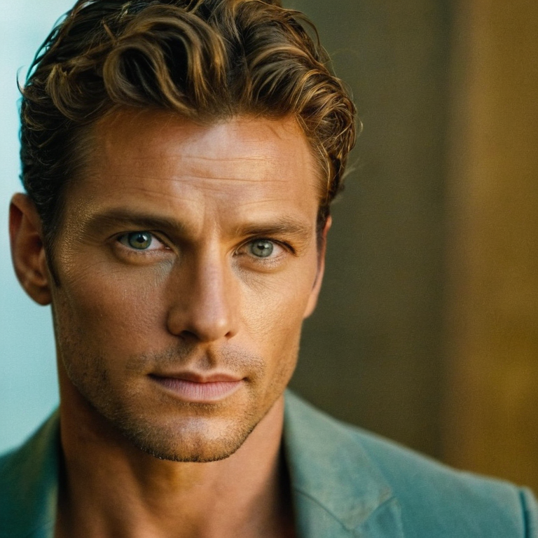 front shot, actor photo of a The most beautiful man in the world  looks at viewer, cinematic shot