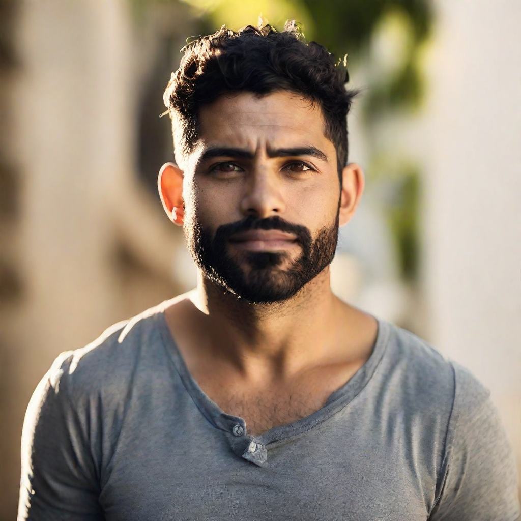 front shot, photo of 30 yo Hispanic male  looks at viewer, cinematic shot