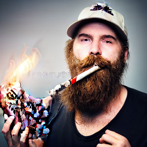 Long bearded Canadian man smoking bear meat in the middle of a speedway