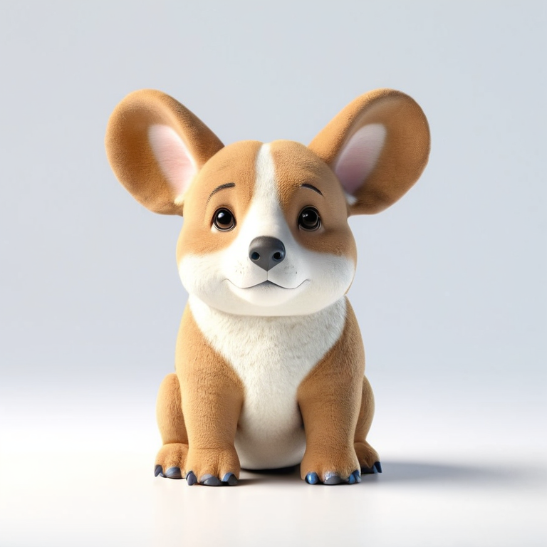 white background, front shot studio 3D render of elephant corgi, cinematic shot