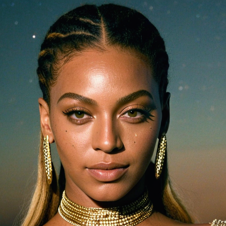 front shot, actor photo of a beyonce at Milky Way  looks at viewer, cinematic shot
