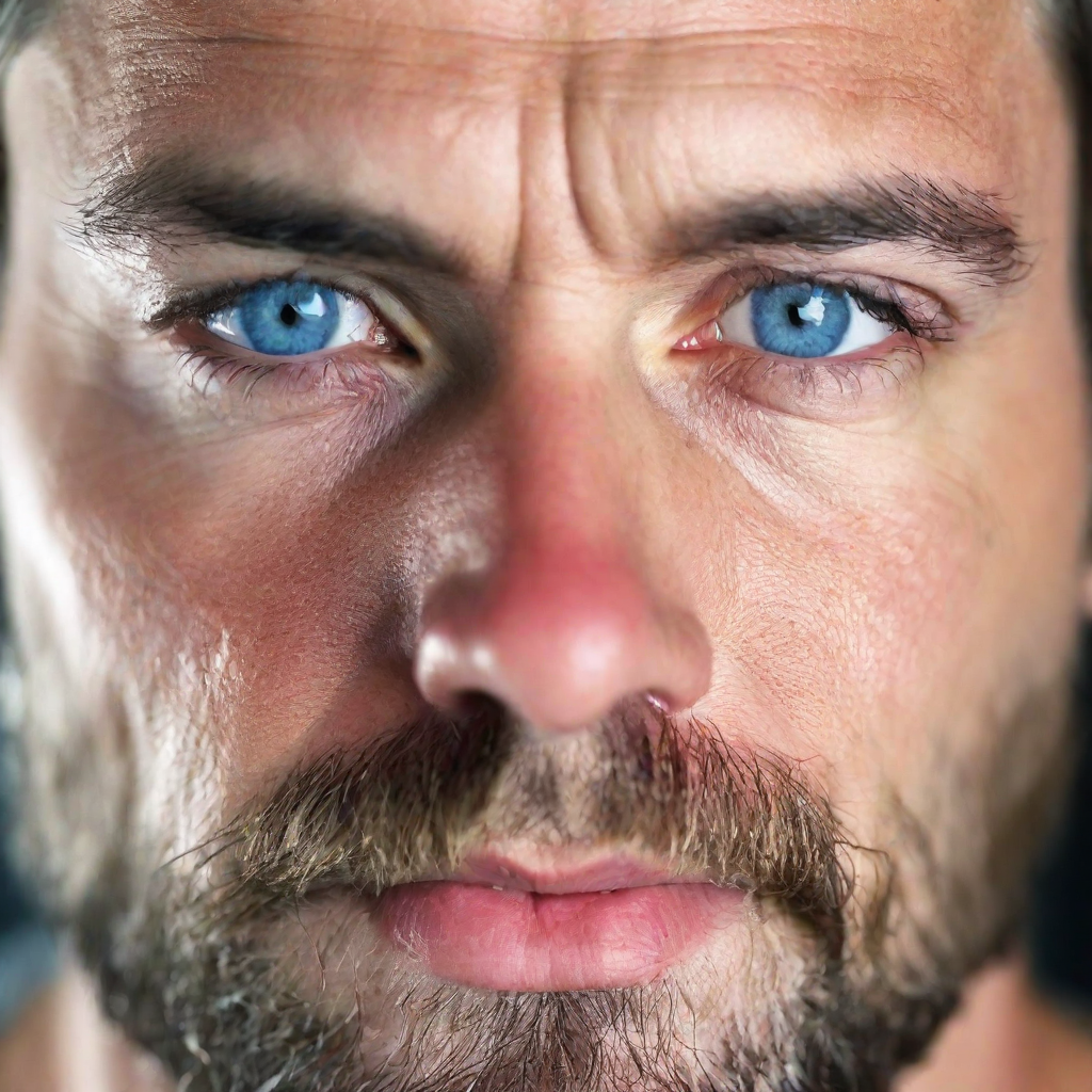 front shot, photo of 42 yo Caucasian man with blue eyes  looks at viewer, cinematic shot