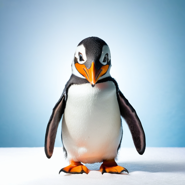 front shot studio photo of a dr penguin  looks at viewer, cinematic shot