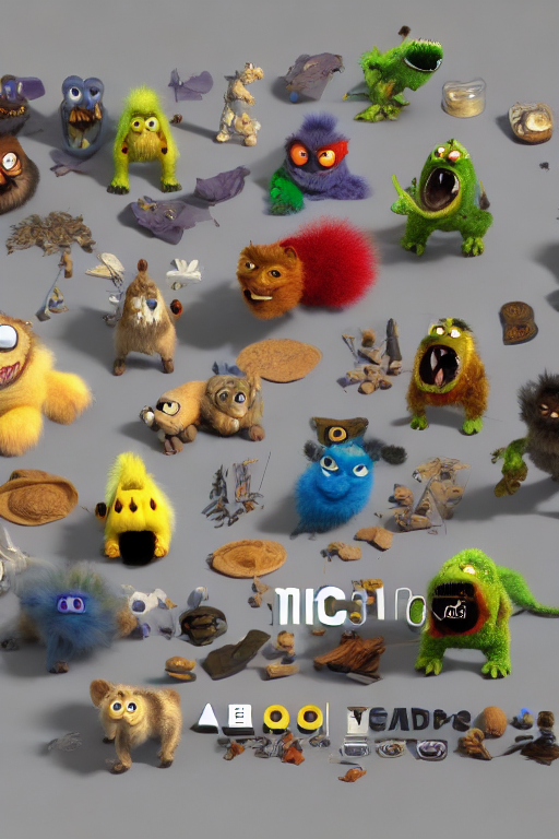 Furry monsters, Pixar 3D render by Vincent van Gogh