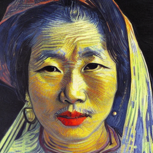Asian woman, by Van Gogh, realistic, HD color photograph