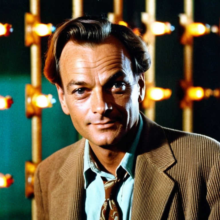 front shot, actor photo of a Young Richard Feynman  looks at viewer, cinematic shot