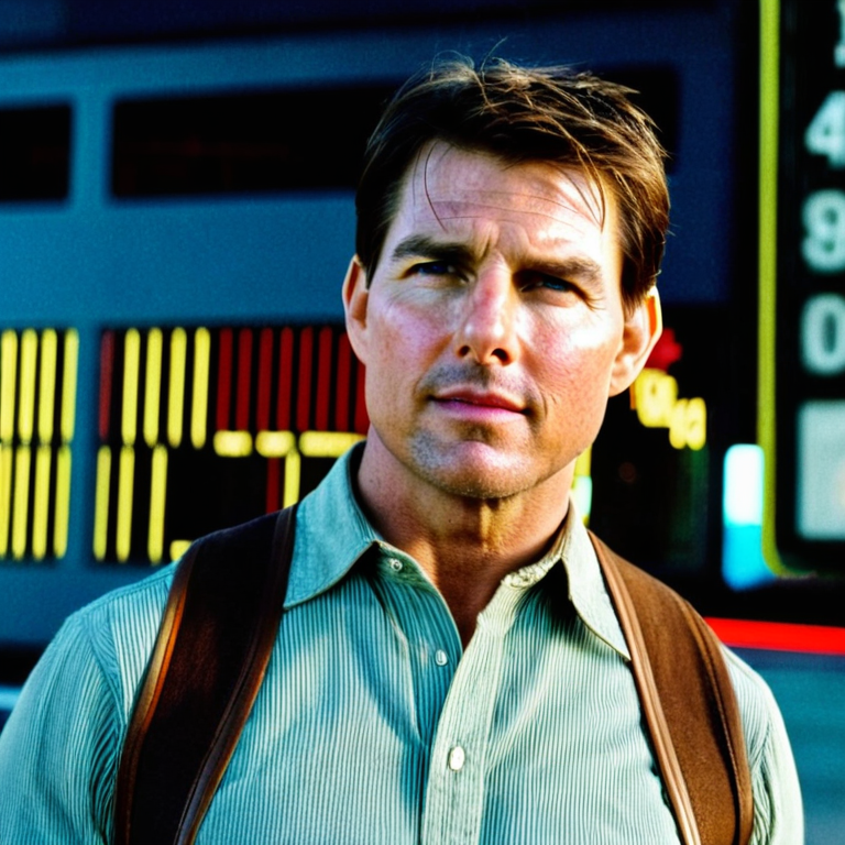 front shot, actor photo of a Tom cruise fat face freckles  looks at viewer, cinematic shot
