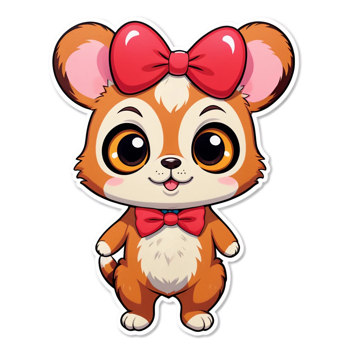 with big eyes, wearing a bow, with a heart, with tiny paws, holding a balloon, with a bowtie, with rosy cheeks cute-animal stickers