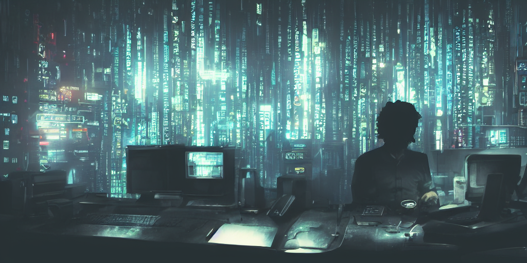 Stable Diffusion prompt: A man at a computer is working - PromptHero