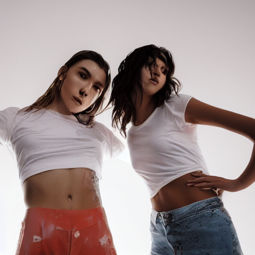  Two-beautiful-female-model’s-chests, -drenched-white-translucent-tee shirt-contest, see-through-shirt-, full view