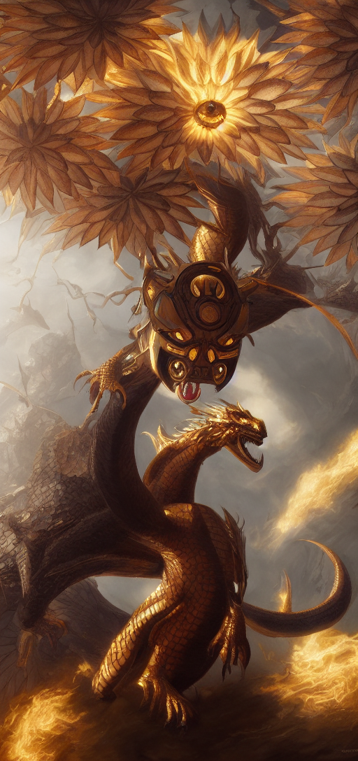 Mondrian dragon with dark skin in center, golden hour, highly detailed, digital painting, artstation, concept art, wallp