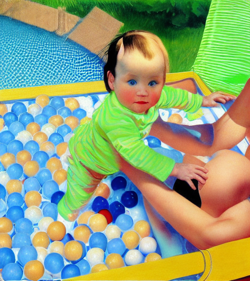 Baby girl in polka dot pool by Yayoi Kusama by Norman Rockwell by da Vinci by Edward Hopper by Georgia O'Keeffe