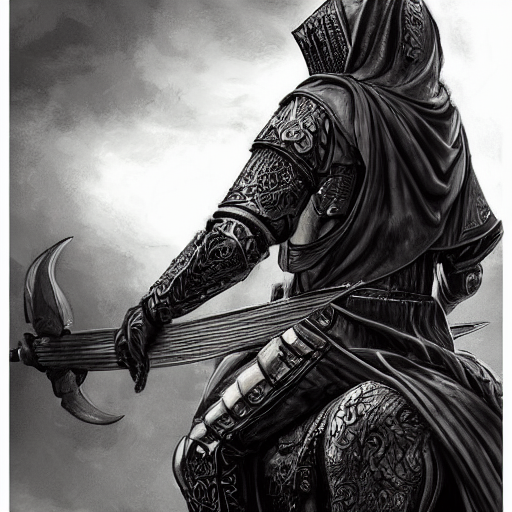 Stable Diffusion prompt A hooded knight rides a black PromptHero