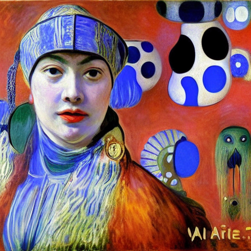 by Claude Monet by Claude Monet by Yayoi Kusama by Rene Magritte surrealist by Edvard Munch by da Vinci