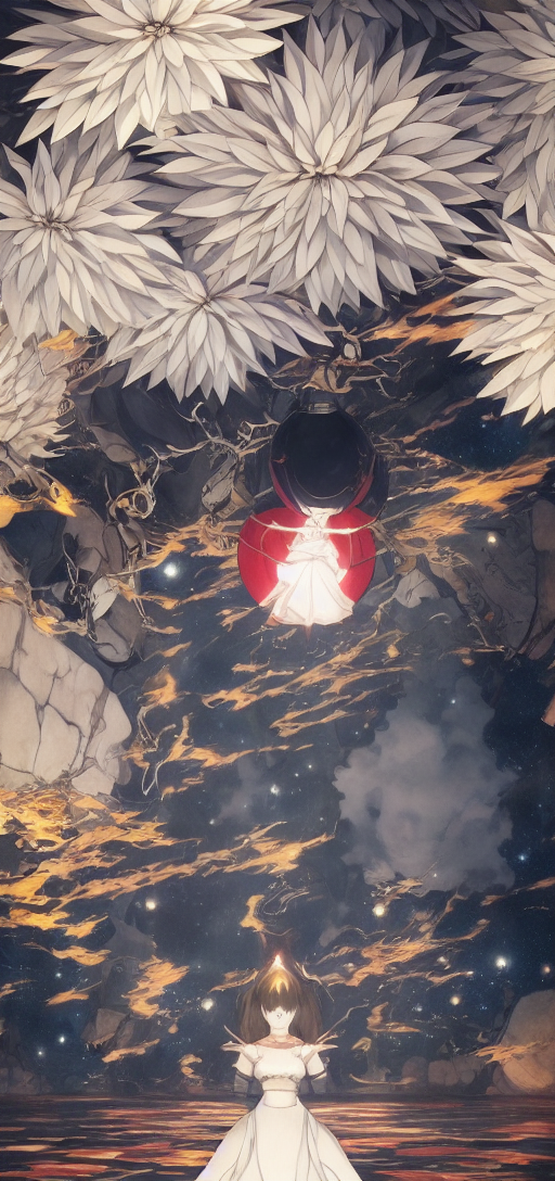 Mondrian witch floating in space, art by studio ghibli, studio ghibli, greg rutkowski nirvana, cinematic light, detailed
