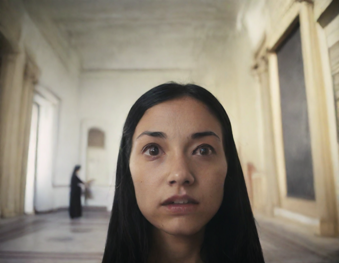 front shot, photo of woman looks at viewer, cinematic shot